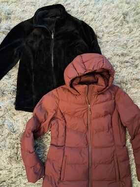 32 Degrees Black Faux Fur Jacket and Maroon Puffer Coat Medium